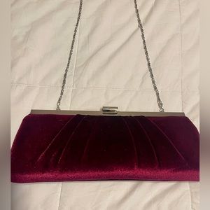 NEW, wine colored, evening clutch / shoulder bag silver chain strap